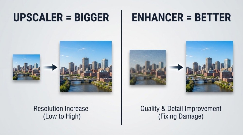 Image Upscaler vs Photo Enhancer: What's the Difference in 2026?