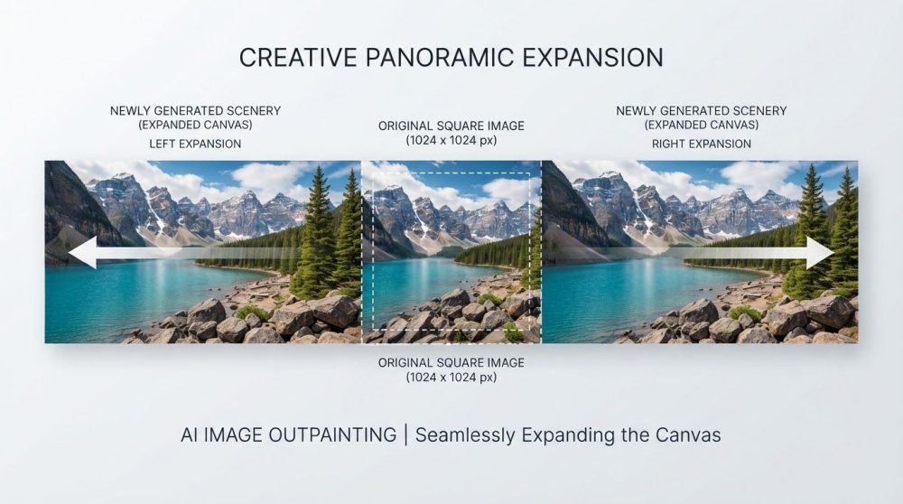 Original square photo expanded outward into a wide banner with AI-generated background