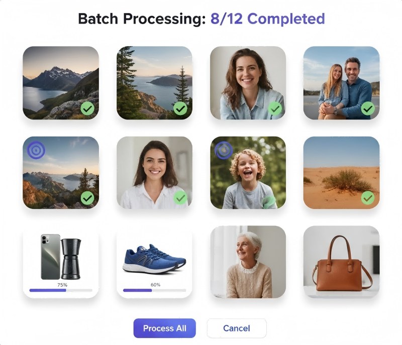 Batch AI image extender example showing multiple images being processed